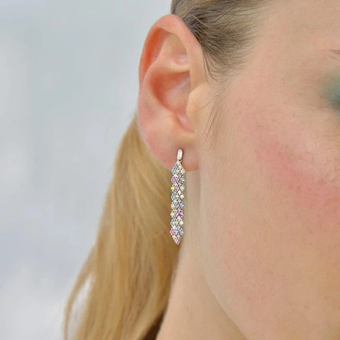 PENDIENTES PLATA RODIO ESPIGA CIRCONITAS MULTICOLOR BRILLANTES