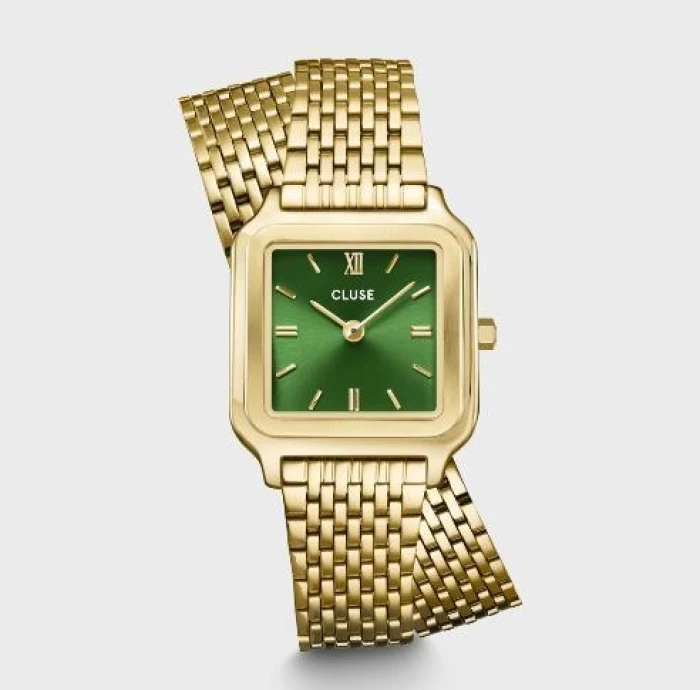 Reloj Gracieuse Petite Doble Acero, Color Verde Bosque, Dorado