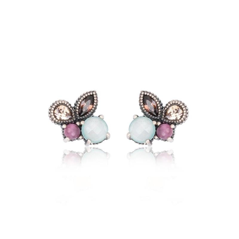 PENDIENTES CALCEDONIA, SIMIL OPALO ROSA Y CIRCONITAS