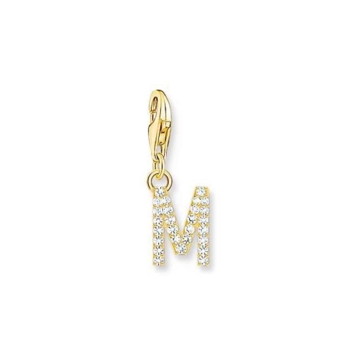 COLGANTE CHARM LETRA M CON PIEDRAS BLANCAS CHAPADO EN ORO