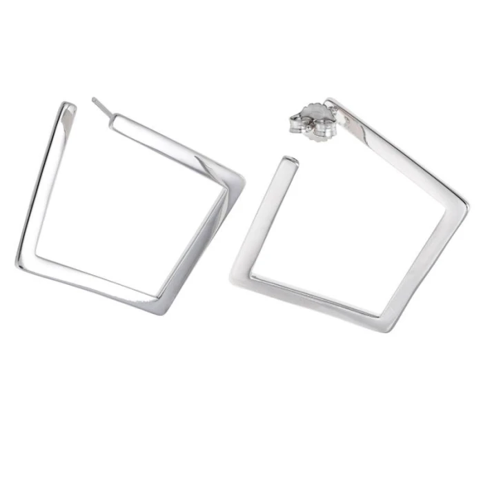 PENDIENTES PLATA RODIO CUADRADO IRREGULAR LISO