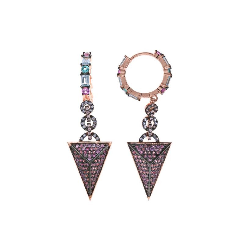 PENDIENTES PLATA CHAPADO ROSA ARO CON TETRAEDRO