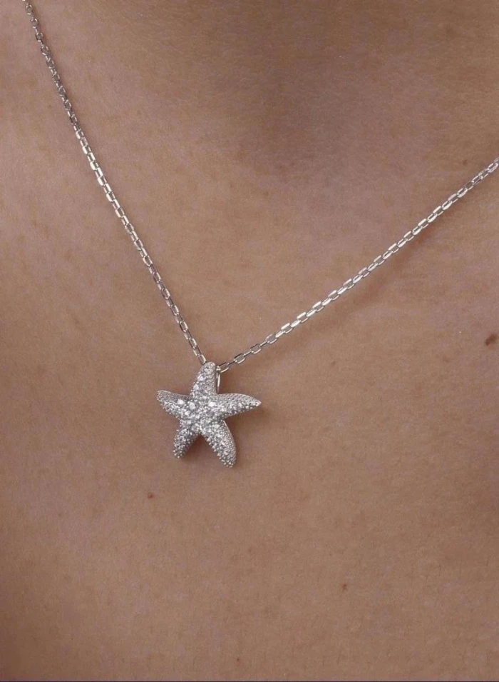 Colgante brillante de plata motivo estrella de mar