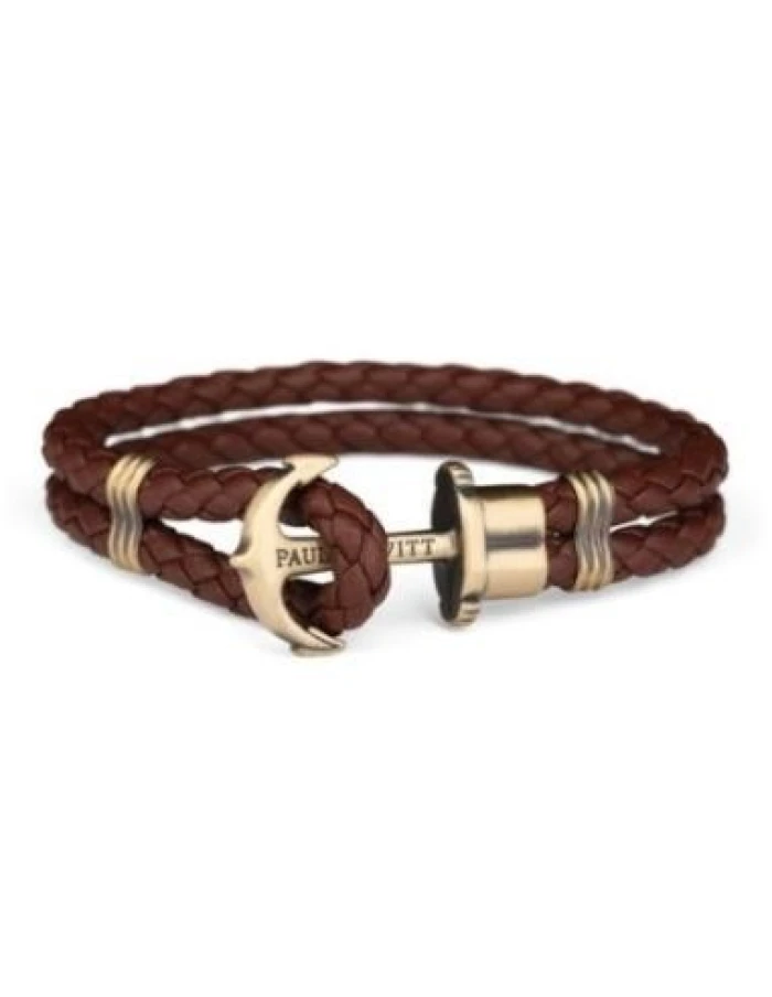 PULSERA CUERO GRANA ANCLA DORADA