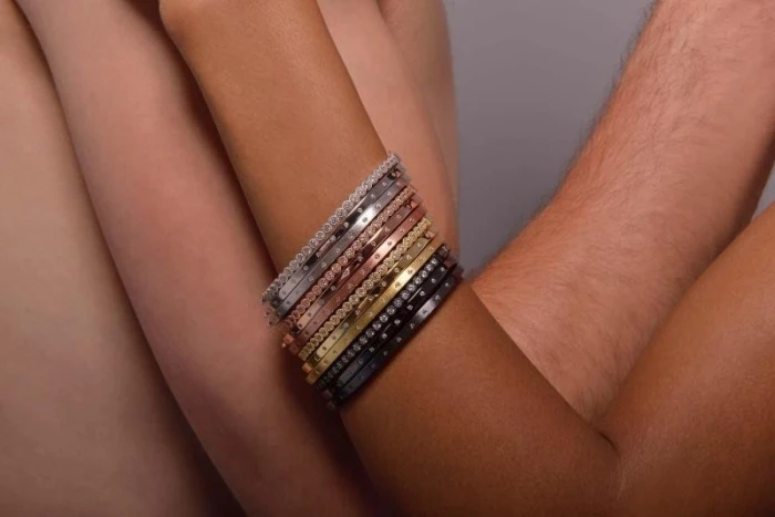 PULSERA CAÑA PLATA CHAPADO DORADO CIRCONITAS BRILLANTES