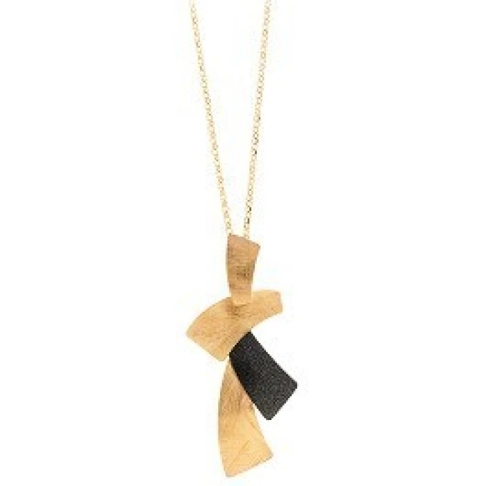 Gargantilla plata chapado dorado rectangulos uno esmalte negro