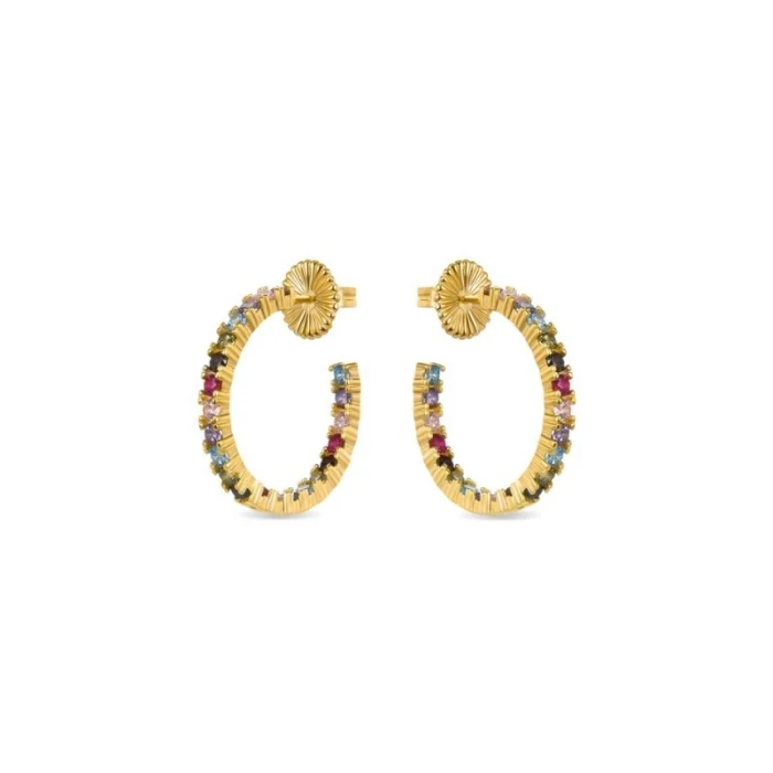 Pendientes de Plata de Ley 925 con Circonita Multicolor acabados en oro amarillo 18K - Vyamba