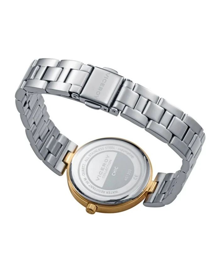 Reloj caja de acero Ip dorado,brazalete de acero, movimiento cuarzo