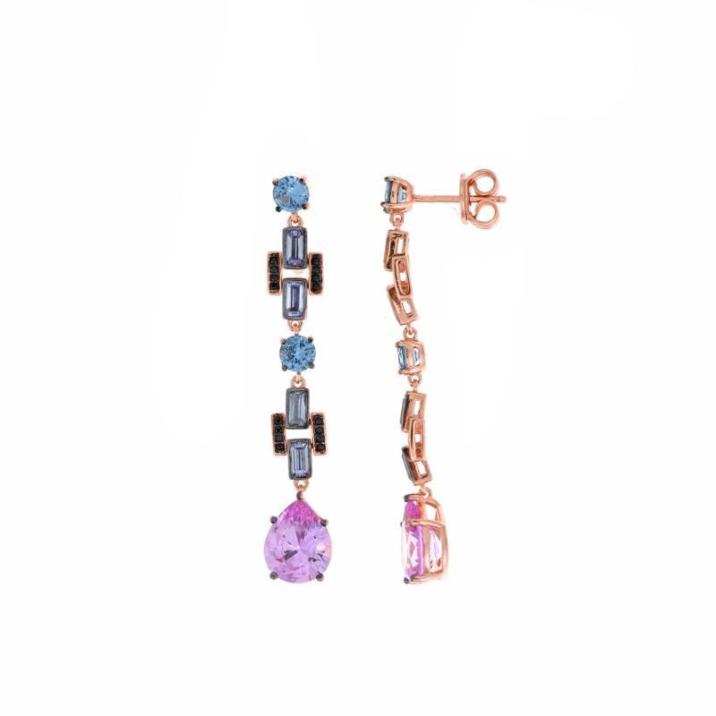 PENDIENTES PLATA CHAPADO ROSA TIRA CIRCONITAS ESPINEL