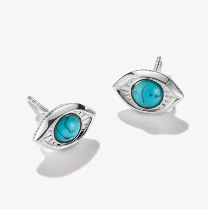Pendientes de botón de ojo de turquesa plateada Elyndra