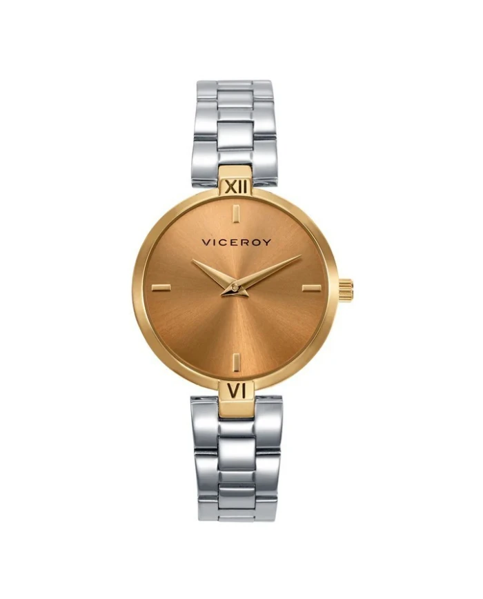 Reloj caja de acero Ip dorado,brazalete de acero, movimiento cuarzo