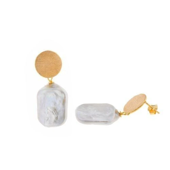 Pendientes matizados perla barroca rectangular plata dorada Salvatore