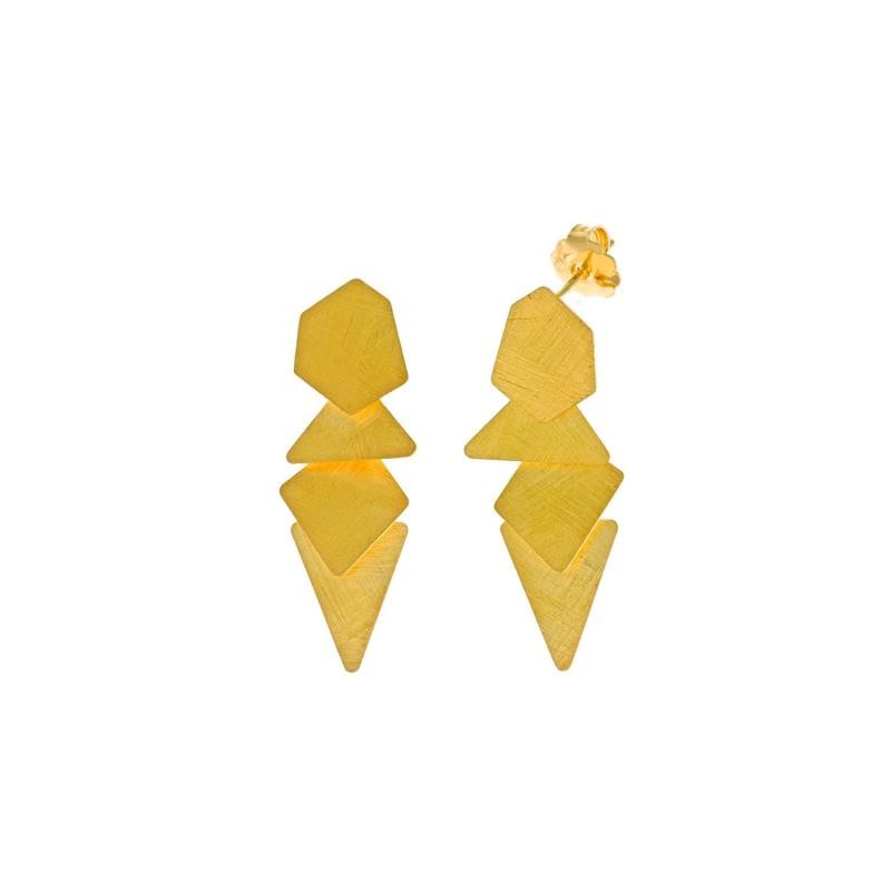 PENDIENTES PLATA CHAPADO DORADO FORMAS GEOMETRICAS GRAFIADO / EARRING SILVER PLATED GOLD SHAPES GEOMETRIC ENGRAVED / 4 X 1