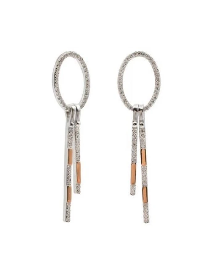 Pendientes bicolor ovalado con linieas colgantes
