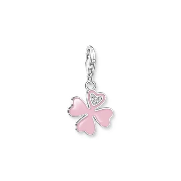 COLGANTE CHARM ROSA TRÉBOL CON PIEDRAS BLANCAS PLATA