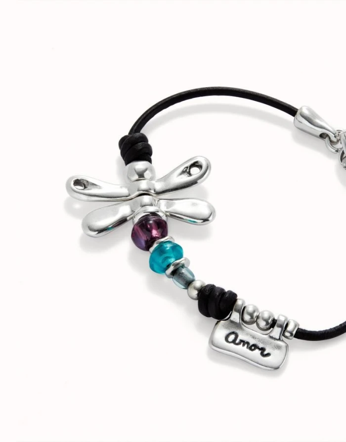 Pulsera con libélula bañada en plata de ley y cristales