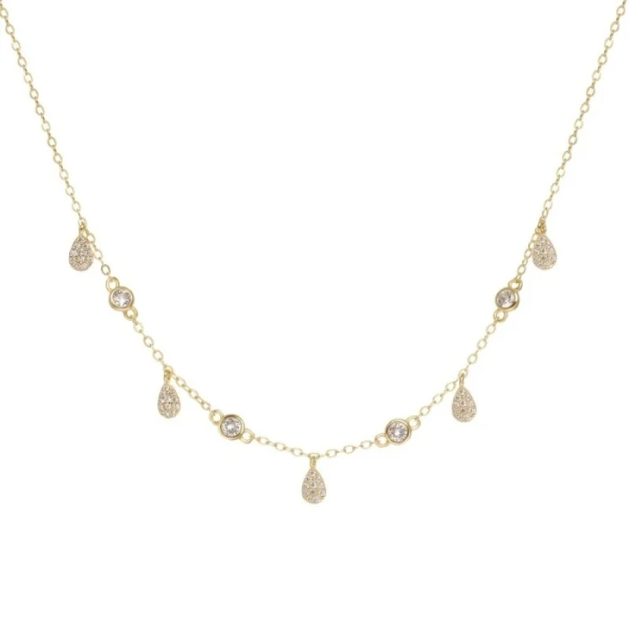 Collares con colgantes de plata con diseño de lágrimas de circonita dorado
