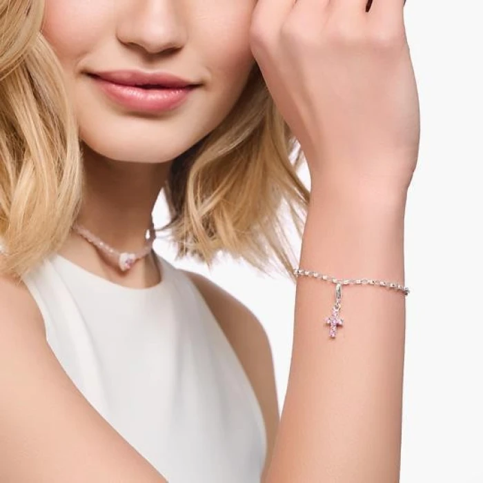 COLGANTE CHARM CRUZ ROSA PLATA