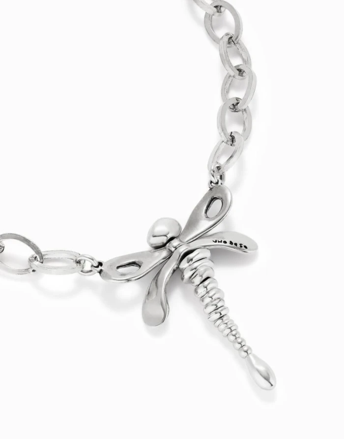 Collar cadena bañada plata de ley con libélula centra