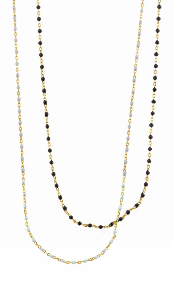 COLLAR PLATA CHAPADO DORADO BOLITAS ESMLALTADAS BLANCO