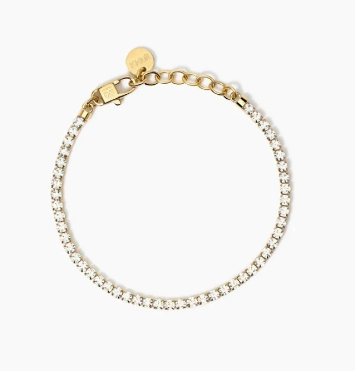 Pulsera tenis dorada con cristales