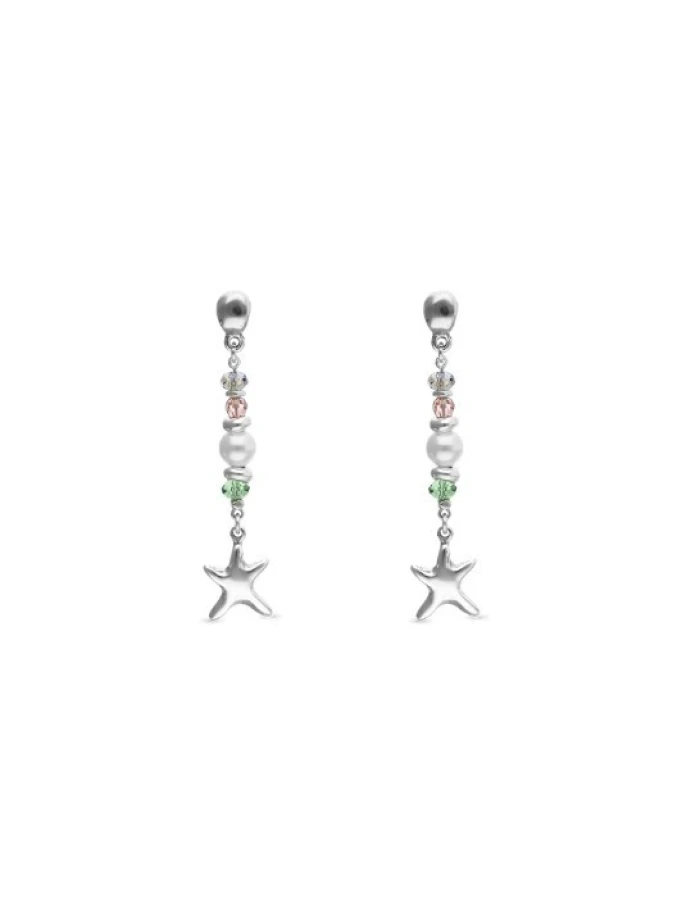 Pendientes largos con estrella de mar y perla