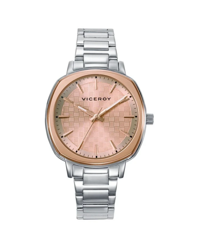 Reloj caja bitono de acero e Ip rosa 5 Atm, brazalete de acero,movimiento cuarzo