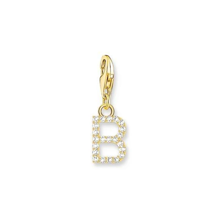 COLGANTE CHARM LETRA B CON PIEDRAS BLANCAS CHAPADO EN ORO