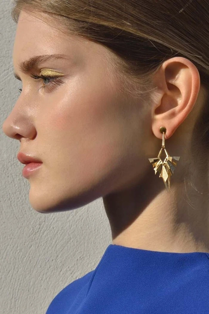 PENDIENTES PLATA CHAPADO DORADO ROMBOS DIAMANTADO