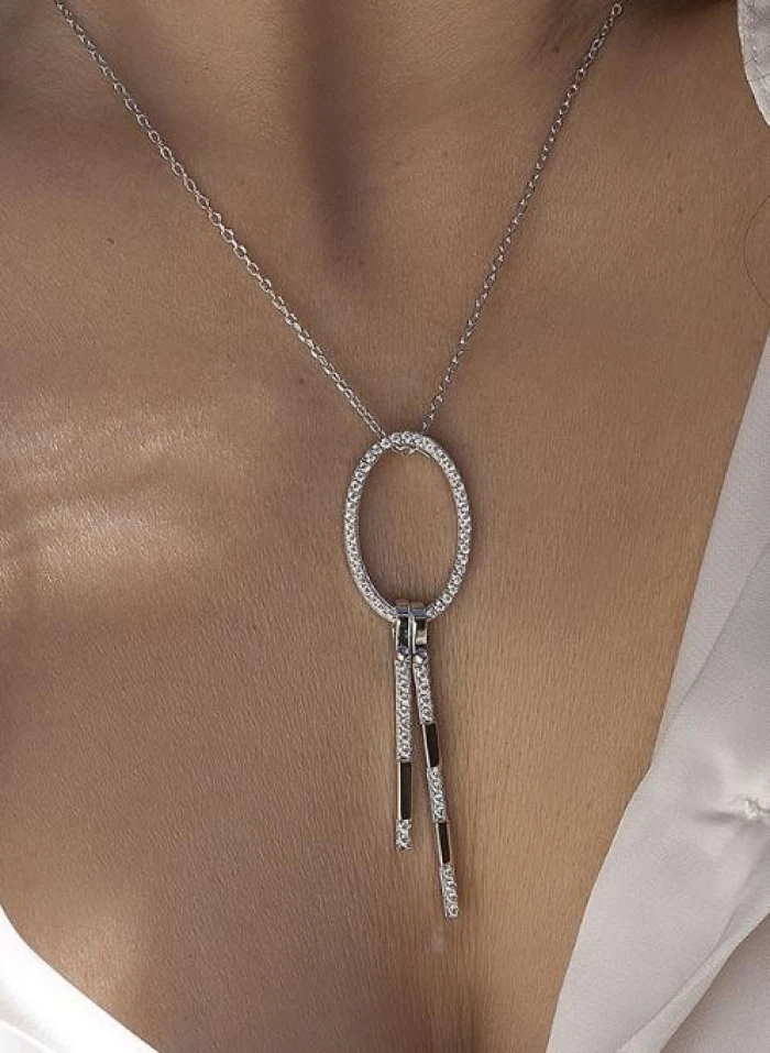 Collar bicolor ovalado con linieas colgantes