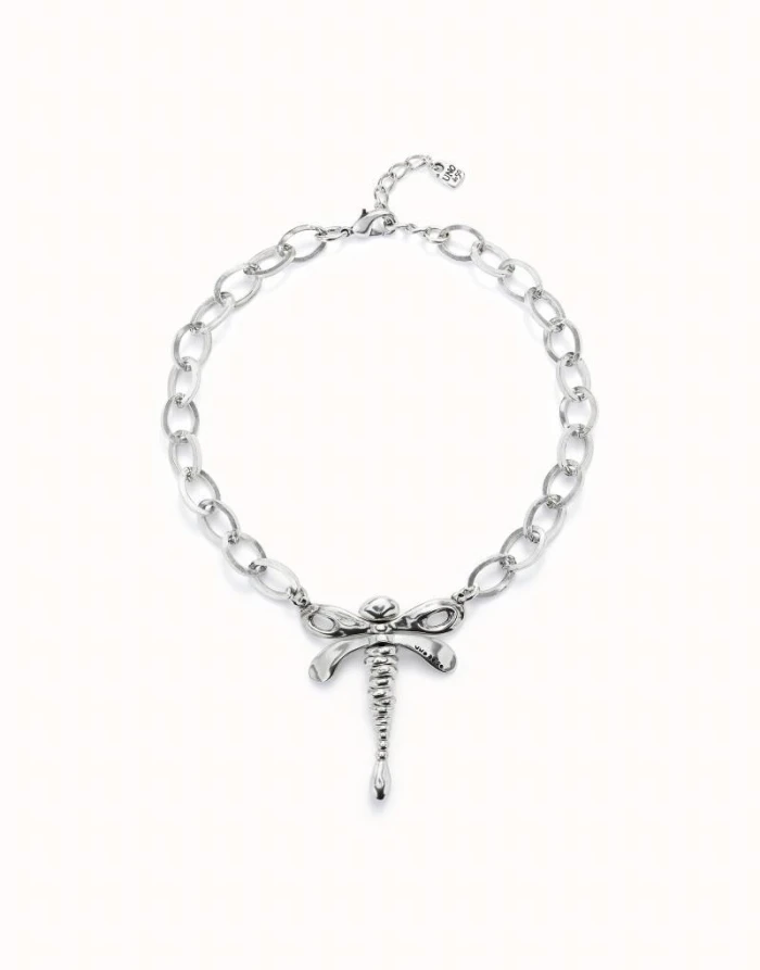 Collar cadena bañada plata de ley con libélula centra