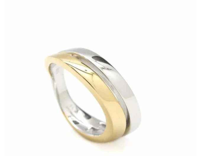 Anillos anchos en plata diseño diagonal bicolor