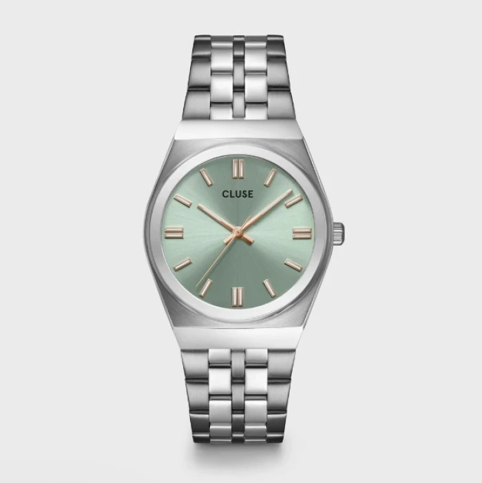 Retro 70's Watch Steel, Sage Green, Silver Colour