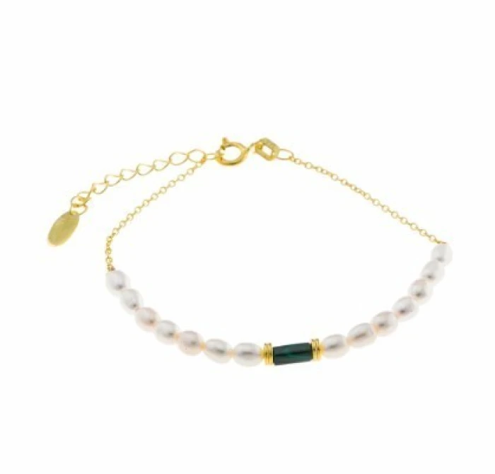 PLATA SALVATORE PULSERAS MALAQUITA Y PERLAS