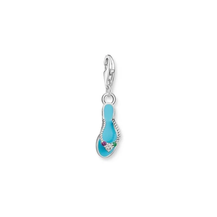 CHARM CHANCLA TURQUESA CON PIEDRAS DE COLORES PLATA