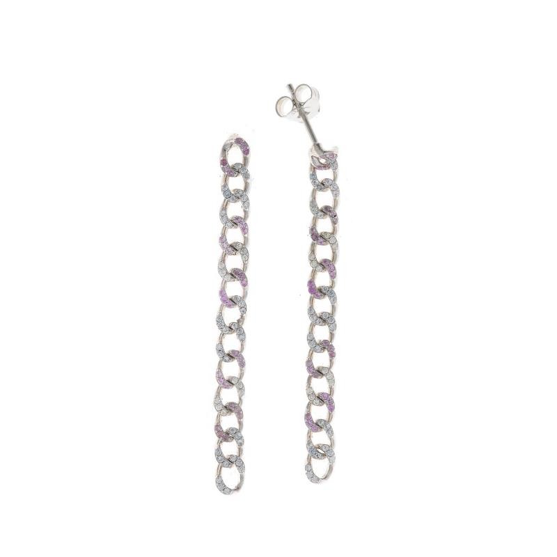 PENDIENTES PLATA RODIO CADENA BARBADA CIRCONITAS MULTICOLOR