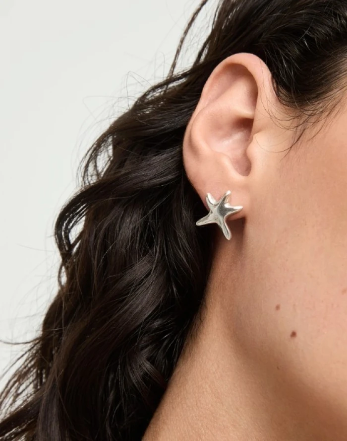 Pendientes pequeños bañados en plata estrellas de mar
