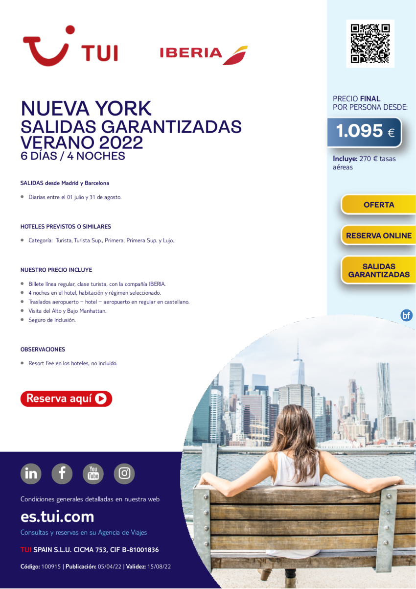 Nueva York. Salidas Garantizadas Verano 2022. 6 d / 4 n