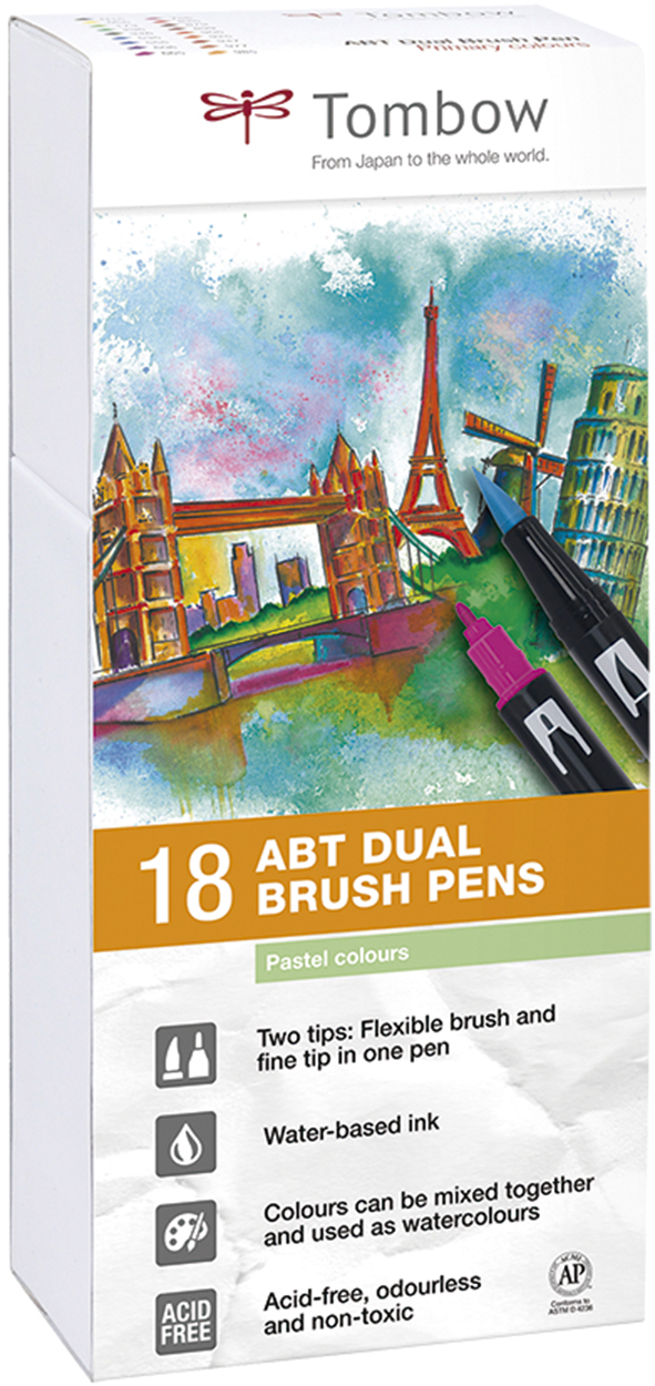 ABT-18P-5  ROTULADORES TOMBOW DUAL BRUSH - ESTUCHE 18 COLORES PASTEL. ABT-18P-5  ROTULADORES TOMBOW DUAL BRUSH - ESTUCHE 18 COLORES PASTEL.